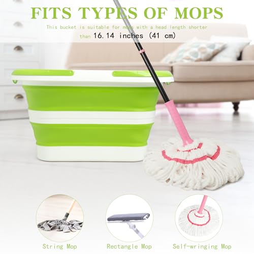 Large Collapsible Bucket for Cleaning, 4.2 Gallon (16L) Silicone Bucket with Handle & Hanging Hole, Foldable Space-Saving Mop Bucket for Home, Storage. Car Wash, Camping, Beach (Green White) - color: Green White