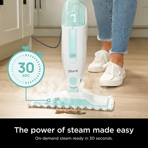 Shark Steam Mop with 2 Machine Washable Dirt Grip Pads, Removable Water Tank, Lightweight, Steam Cleaner for sealed Hard Floors, Marble, Stone, Hardwood, Tile, Laminate, White/Seafoam, S1000 - style: Steam Starter