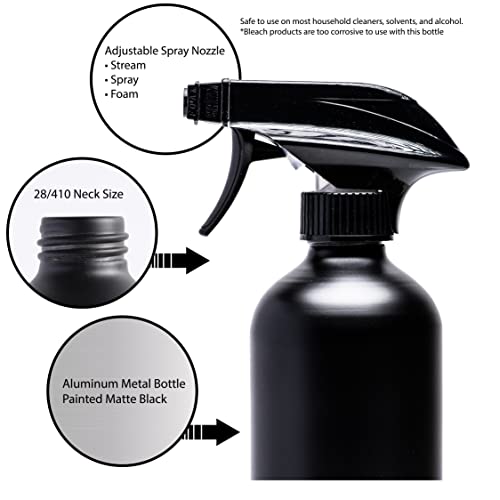 Aluminum Empty Spray Bottles (3 Pack) 16oz - Matte Black Metal Aluminum Refillable Spray Bottle, Cleaning Solution, Hair, Plants, Gardening, BBQ Grilling, Restaurants (New Updated Sprayers)