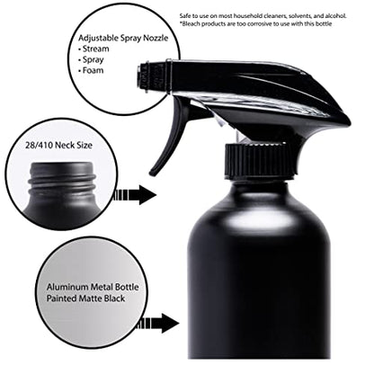Aluminum Empty Spray Bottles (3 Pack) 16oz - Matte Black Metal Aluminum Refillable Spray Bottle, Cleaning Solution, Hair, Plants, Gardening, BBQ Grilling, Restaurants (New Updated Sprayers)