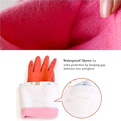 Myungjin Fleece-Lined, Flock Lining, Insulated Medium Cuff, Reusable Waterproof Household Dishwashing Non-Slip Cleaning Latex Rubber Gloves (2 Pairs)