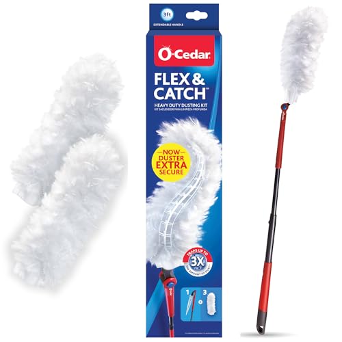 O-Cedar Flex & Catch Heavy Duty Dusting Kit with 3 Disposable Duster Refills | New & Improved Model | Extendable 3 Ft Handle with Stay-On Duster Hook | Traps 3X More Dust Than Feather Dusters - style: Dusting Kit + 3 Refills