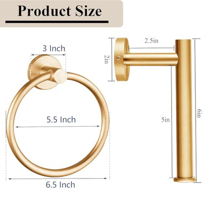 Brushed Gold Bathroom Hardware Set, Towel Ring & Toilet Paper Holder, Stainless Steel SUS304, Hand Towel Hanger & Toilet Roll Holder, Sturdy Bathroom Accessories for Home or Kitchen - color: Brushed Gold
