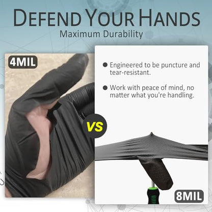 PROMEDIX P Heavy Duty Nitrile Gloves with Diamond Texture 8 Mil Latex Free Powder Free Industrial Disposable Glove - color: Black, size: X-Large