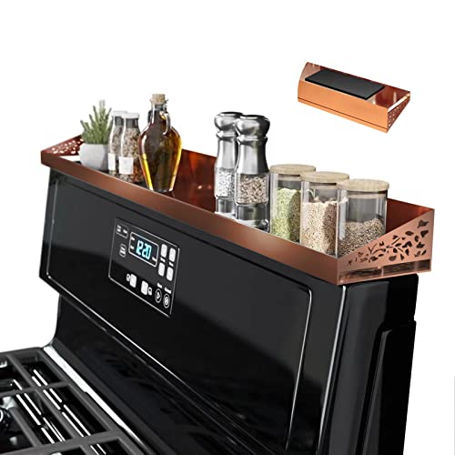 STUTOV 30" Magnetic Stove Top Shelf – Brushed Copper Spice Rack and Seasoning Organizer – Kitchen Shelf for Back of Stove – Over Stove Rack and Storage Organizer - color: Copper