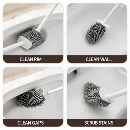 Wall-Mounted Toilet Brush Set with Crevice Tool - [TPR Flexible Head] for [Rim Jet & Crevice Cleaning] - [Draining Holder] for Bathroom, 0.55 lbs, 1.1 lbs Max Load