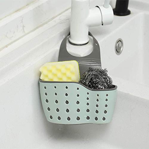 Kitchen Sink Caddy Sponge Holder Silicone Plastic Soap Holder Hanging Ajustable Strap Faucet Caddy with Drain Holes（2 Pack) - color: As Pictured-2 Pack
