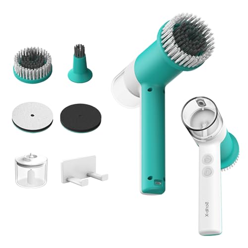 Dual-Rotation Electric Spin Scrubber, Cordless Shower Scrubber - IPX5 Waterproof Multi-Surface Cleaning Brush for Bathroom, Kitchen, Tile, Glass & More - Includes 4 Brush Heads