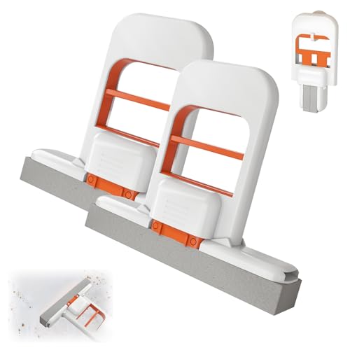 Self Squeezing Mini Mop, Wet and Dry Use Cleaning System, Orange Small Sponge Mop,Foldable Desktop Mop, One-Hand Squeeze Handle and Replaceable Head (2Pcs)