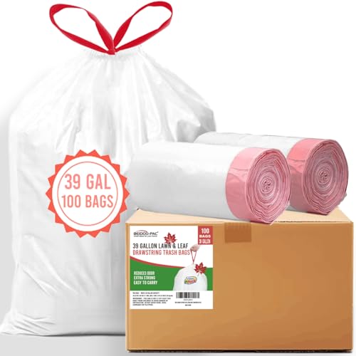 BEIDOU-PAC 39 Gallon Trash Bags Drawstring, 100 Count Bulk, White | Unscented | Heavy Duty Multi-purpose Garbage Bags Can Liners for Business Home Kitchen Commercial and Industrial - style: 39 Gallon |100 Count