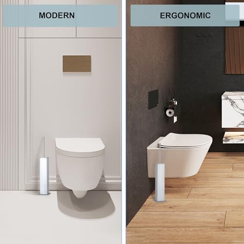Chrome Toilet Brush and Holder,Toilet Bowl Brush with Extra Long Handle - color: Chrome
