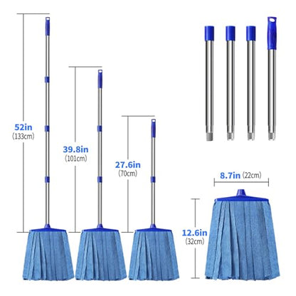 Microfiber Cloth Mop, Commercial Cloth Mops 52“ Stainless Steel Handle with 1 Mop Head for Floor，Indoor and Outdoor Use , Blue