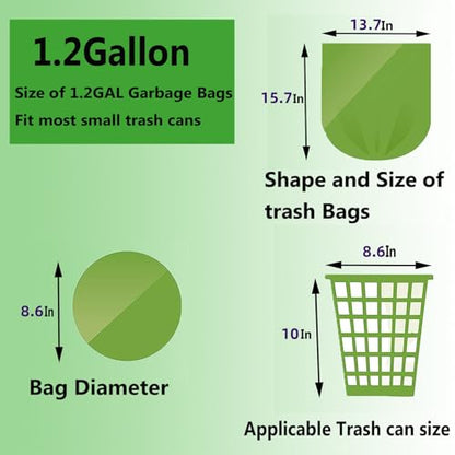 Small Trash Bags 1.2 Gallon - Biodegradable Garbage Bags Recycling Eco-Friendly Trash Can Plastic Liner Compostable Strong Bag for Bathroom Bedroom Office Kitchen Trash Can (120 Counts,Green)