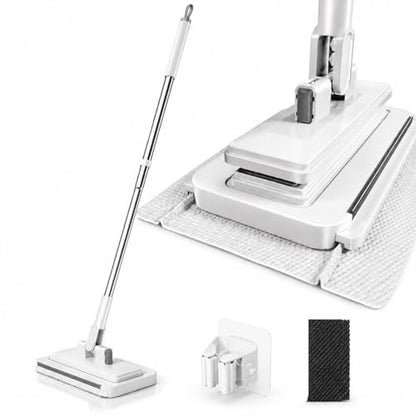 Hands-Free Multi-Purpose Flat Mop, Shark Tooth Triple Grip Built-in Rubber Squeegee for Window One Button Automatic Release Flat Mop Washable Reusable Microfiber Cloth,6×40 in - color: 1pc, size: 6×40 in