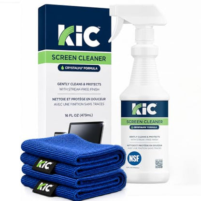 KIC CrystalVu Screen Cleaner Spray Kit with Microfiber Cleaning Cloth – Streak-Free for TV, Phone, Laptop, Monitor & Tablet – NSF Certified Safe Formula – 2 Reusable Microfiber Towels - 32oz - size: 32oz