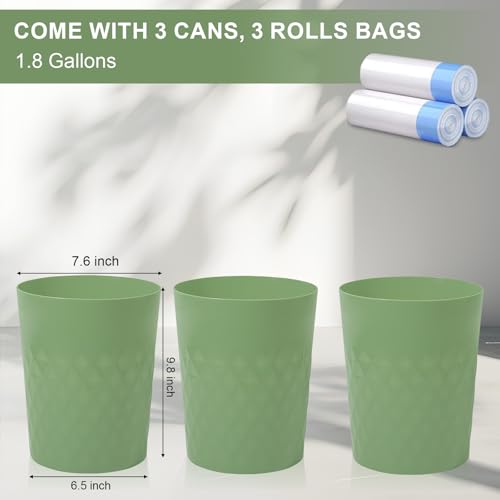JiatuA 3 Pack Small Trash Can with Trash Bags Bathroom Garbage Bin Round Plastic Waste Basket for Kitchen, Bedroom, Office, College Dorm, Craft Room, Green - color: Green