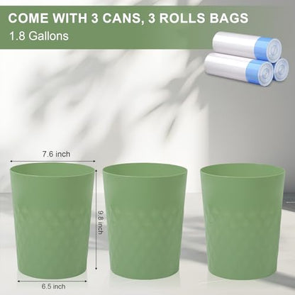 JiatuA 3 Pack Small Trash Can with Trash Bags Bathroom Garbage Bin Round Plastic Waste Basket for Kitchen, Bedroom, Office, College Dorm, Craft Room, Green - color: Green