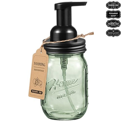 SheeChung 16Oz Mason Jar Foaming Soap Dispenser, Stainless Steel Lid, BPA Free Pump, Green Glass Foam Hand Soap Dispenser, Refillable Liquid Foam Dispenser Bottle for Bathroom Kitchen, Dish Soap-Black - color: Regular Mouth, Black-1 Pack