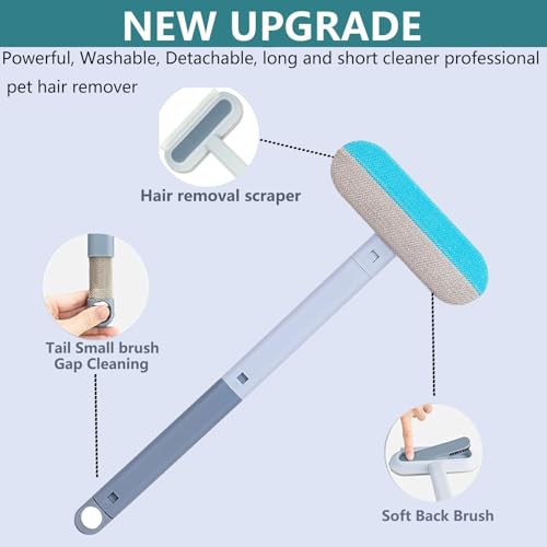 4 in 1 Pet Hair Remover, Reusable, Effective Cat and Dog Hair Removal Cleaning Tool with 17-Inch Extra Long Handle Multifunctional Fur Lint Brush for Couch, Furniture, Carpet, Clothes, Bedding - color: No Glove