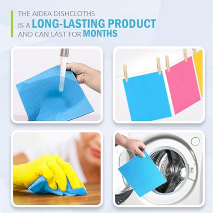 AIDEA Swedish Dish Cloth, 10PK, Swedish Dishcloths for Kitchen, Reusable Paper Towels Washable, Sponge Cloths Kitchen, Absorbent Dish Rags, Dish Towels Cloth, 7"x6" - color: Blue Pink Yellow