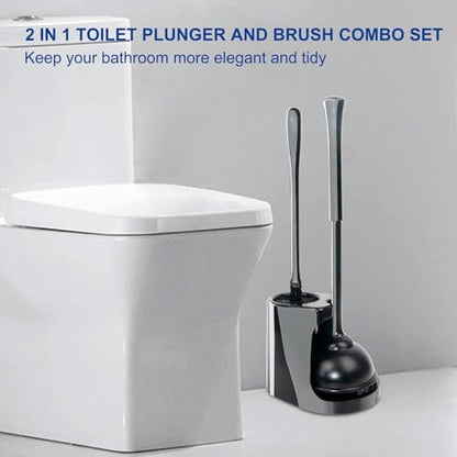 CELOX 2 Sets Black Toilet Brush and Plunger Set for Bathroom Heavy Duty - color: Shiny-black