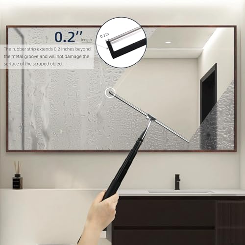12-51’’ Telescopic Window Squeegee for High Windows, 2-in-1 Window Cleaning Kit with Extra Silicone Blade & Hook, Professional Squeegee for Shower Glass Doors (Window Squeegee Set)