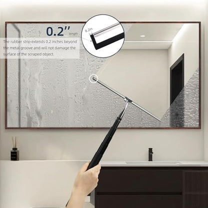 12-51’’ Telescopic Window Squeegee for High Windows, 2-in-1 Window Cleaning Kit with Extra Silicone Blade & Hook, Professional Squeegee for Shower Glass Doors (Window Squeegee Set)