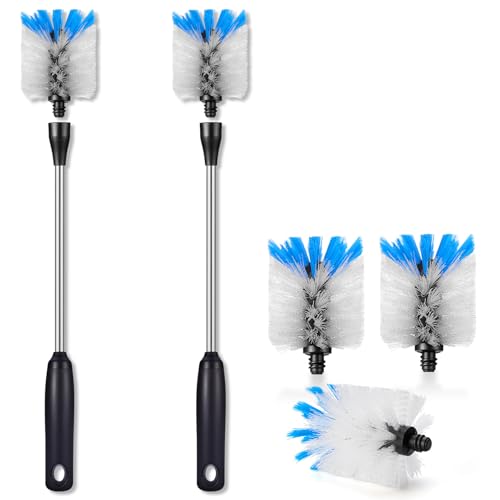 Stainless Steel Water Bottle Brush, 2 Pack, 15 in with 3 Replacement Brush Heads, Flat Head