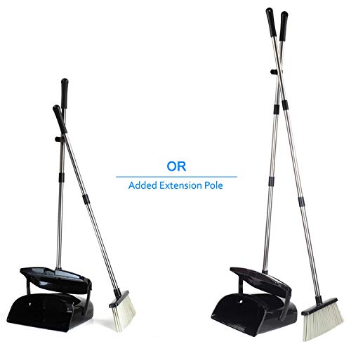 Broom and Dustpan Commercial Long Handle Sweep Set and Lobby Broom Upright Grips Sweep Set with Home Kitchen Room Office and Lobby Floor Black