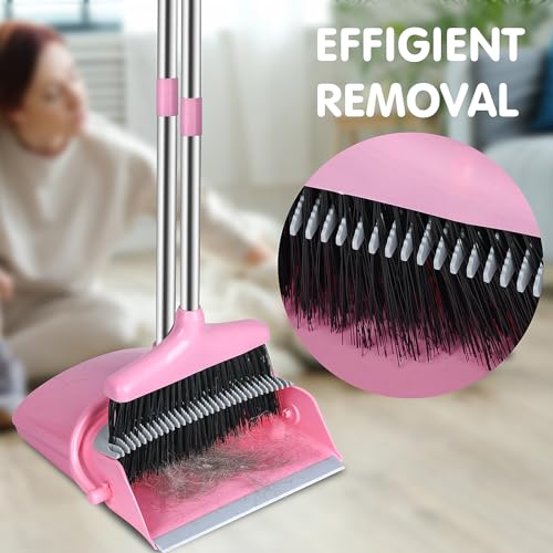 Broom and Dustpan Set, Broom with Dustpan Combo Set for Home Office Kitchen(Pink)