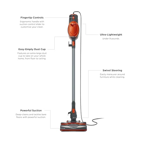 Shark Rocket Ultra-Light | Corded Stick Vacuum Cleaner for Carpet, Rugs & Hard Floors | Lightweight Hand Vacuum for Pet Hair & Upholstery | Swivel Steering | 2 Attachments | Gray/Orange | HV301 - style: Rocket Ultra-Light
