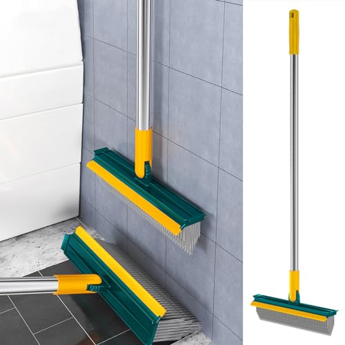 Floor Scrub Brush with Long Handle, 2024 New Heavy-Duty Stiff Bristles Floor Scrubber 2-in-1 Grout Brush for Cleaning Shower Bathroom, Tile, Carpet, Kitchen