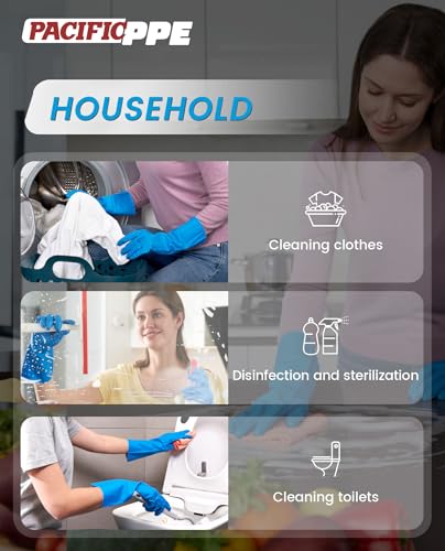 PACIFIC PPE 2 Pairs Reusable Dishwashing Cleaning Gloves with Latex Free, Cotton Lining, Kitchen Gloves, Blue, Small - color: Blue, size: Small (Pack of 2)