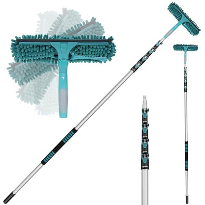 TelesPro 30 Feet High Reach Window Squeegee with 6-24 Ft Extension Pole, Window Cleaner Tool with 5-Stage Telescoping Pole, Window Cleaning Kit with Rotatable Head (2 Squeegee & 2 Microfibre Cloths) - size: 24 FT