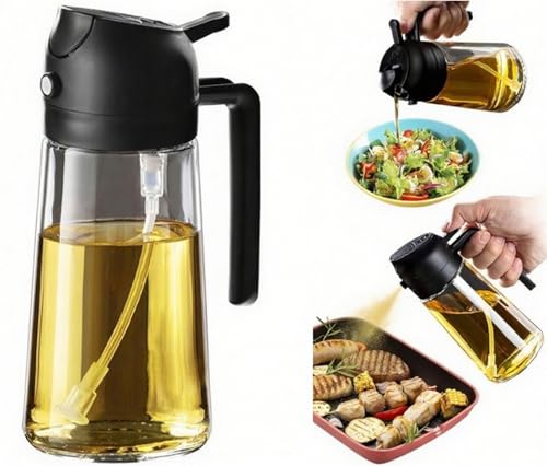 2 in 1 Oil Sprayer for Cooking, Oil Dispenser for Kitchen Gadgets, 16oz/470ml Premium Food-Grade Oil Bottle, for Salad, Air Fryer, BBQ (Transparent) - color: Transparent Glass/Black Cap