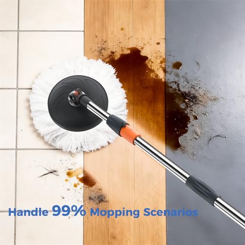 Spin Mop and Bucket Set with Wringer, Stackable Floor Mop System | Hands-Free Wringing, Stackable Storage Bucket, 360° Spin Mop Head, Washable Mop Heads