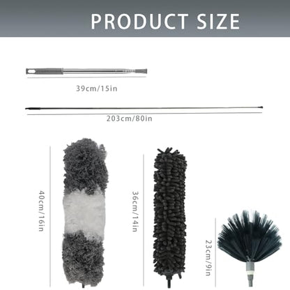 4-in-1 Ceiling Fan Cleaner Duster with 100" Extension Pole,Microfiber Cobweb Duster with 3 Washable Heads,Bendable Spider Web Cleaner Brush for High Ceiling Fans Blinds Windows Wall Furniture
