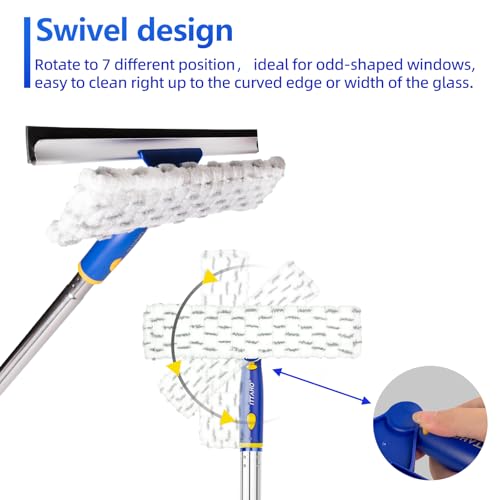 86.6" Window Squeegee Cleaner,2 in 1 Window Cleaning Tool Kit,Shower Squeegee with Extension Pole，Glass Cleaning Tools for Shower Glass,Indoor/Outdoor High Window Cleaning-Two Pads - size: 86.6"