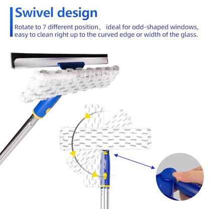 86.6" Window Squeegee Cleaner,2 in 1 Window Cleaning Tool Kit,Shower Squeegee with Extension Pole，Glass Cleaning Tools for Shower Glass,Indoor/Outdoor High Window Cleaning-Two Pads - size: 86.6"