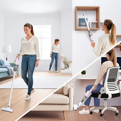 6-in-1 Rechargeable Household Stick Vacuum Cleaner, Convertible to Handheld, for All Kinds of Cleaning in Your Home on Hard Floors, Upholstery, Sofas, Cars (Pink) - color: Pink