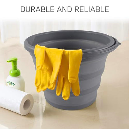 SIMPLEMADE Collapsible Bucket Cleaning Set - Includes 2 Foldable Buckets, Spray Bottle, Rag, Scrubbing Brush and Sponge - Holds Up to 10 liters, Easy Storage, All-Purpose Cleaning Solution - color: Gray