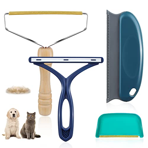Pet Hair Remover - 4 Pack Dog Cat Hair Remover for Couch Furnitures, Reusable Lint Remover Shaver Portable Carpet Rake Scraper Brush for Blanket,Clothing, Pet Towers, Car Upholstery Blue