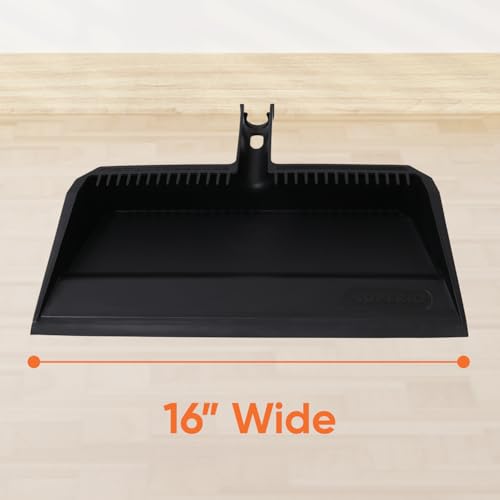 Superio Wide Plastic Dustpan with Comb - 16" Wide, Rubber Lip, Broom Handle Clip, Black - color: Black, size: 1 Pack