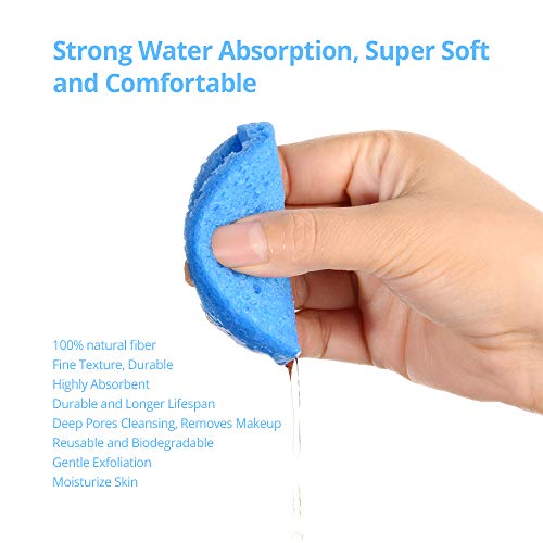 Natural Facial Cleansing Sponges- 20 Count Compressed Facial Sponges Cellulose Reusable Soft Cosmetic Esponjas para Faciales for Professional Makeup Removal, Facials Spa, Exfoliator, Skin Massage111 - color: Blue