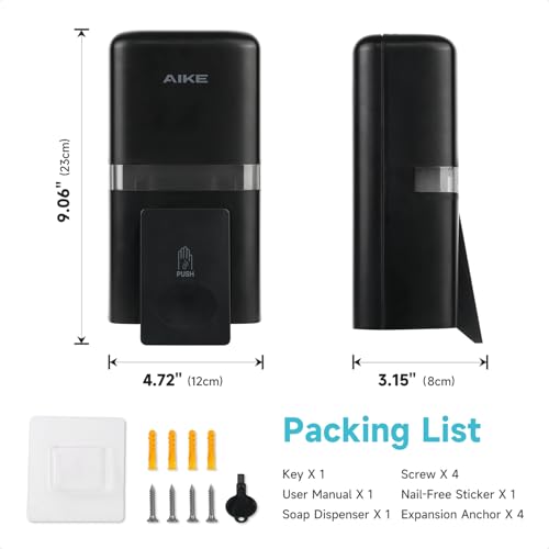 AIKE Wall Mount Liquid Soap Dispenser, 27oz Large Capacity with Extended Pump for Commercial Bathrooms,AK1008(Black) - color: Black