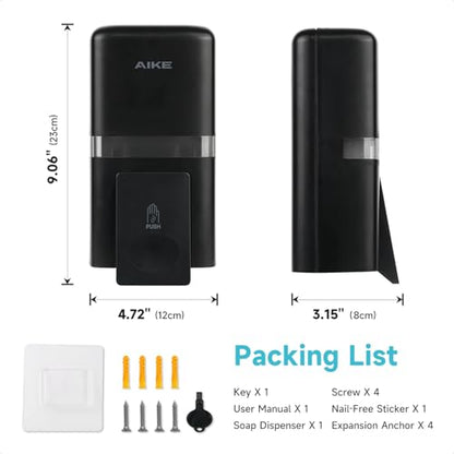 AIKE Wall Mount Liquid Soap Dispenser, 27oz Large Capacity with Extended Pump for Commercial Bathrooms,AK1008(Black) - color: Black