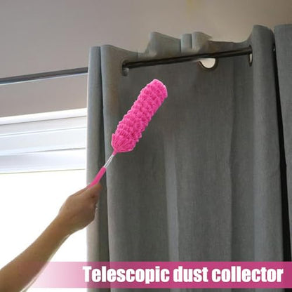 Extendable Feathers Duster Bendable Microfiber Long Handled Duster, Flexible Hand Cobweb Cleaner with Telescoping Pole for Cleaning High Ceiling Fans, Cars, Blinds, Cobweb, Furniture - color: Pink