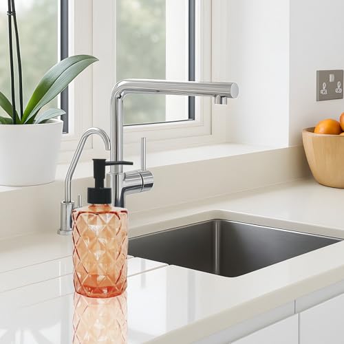 12Oz Small Glass Soap Dispenser with Black Plastic Pump, Amber Refillable Kitchen Countertop Liquid Hand Soap Dispensers with Diamond Design, Crystal Bathroom Lotion Bottle for Dispense Dish Soap - color: Amber Diamond