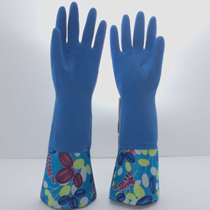 Reusable Waterproof Household Latex Cleaning Gloves, Long Cuff, Kitchen Gloves. 16 inches Long - Pack of 3 (Medium)
