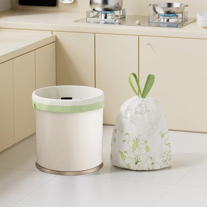 4 Gallon Trash Bags Drawstring, Portable Small Trash Bags with Printed Lily Design, Tear-Free, Leakproof & Durable for Bathroom, Office, 50 Counts - style: Lily-4Gallons